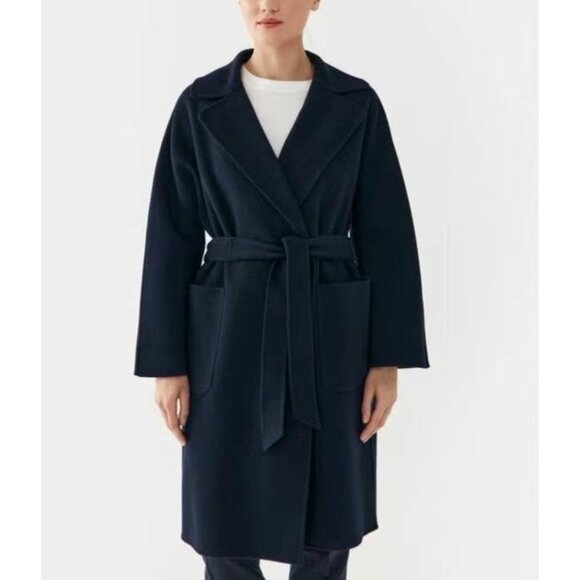 Weekend Max Mara "Rovo" Wrap Wool Belted Coat Navy US02 - Picture 7 of 8